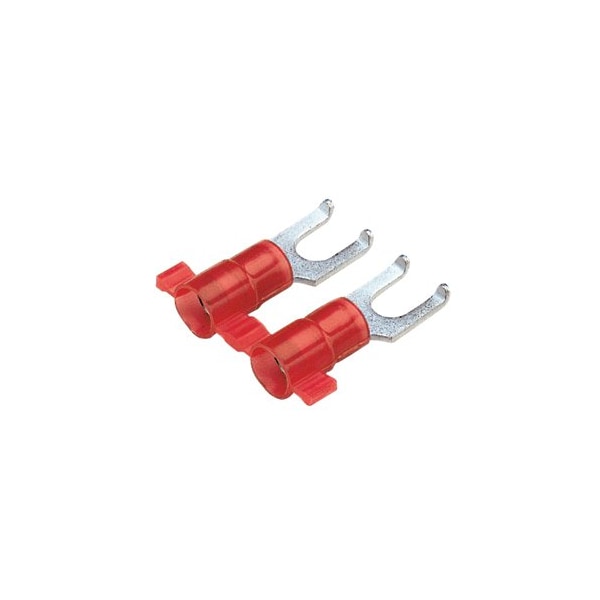 Fork Terminal, #6 Stud Size, 18 AWG, 600 V, Vinyl Insulated, Red, Crimp Termination Only, 3000 PK